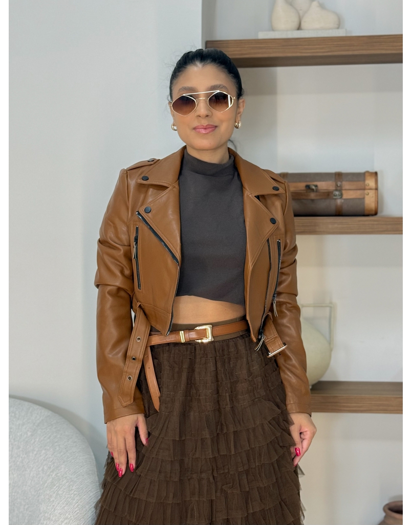 Jaqueta Couro Fake Ivy Caramelo