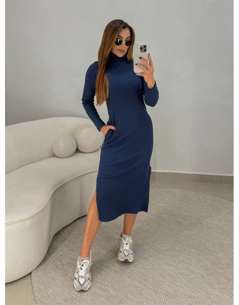 Vestido Canelado Madrid Marinho