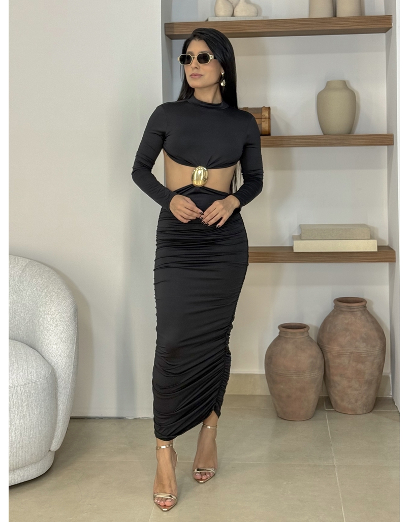 Vestido Midi Abertura Suplex Preto 
