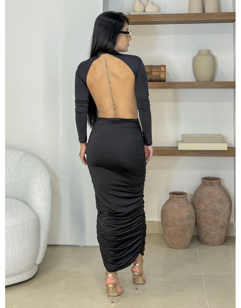 Vestido Midi Abertura Suplex Preto 