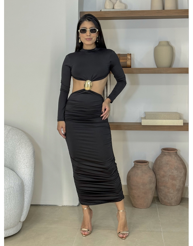 Vestido Midi Abertura Suplex Preto 