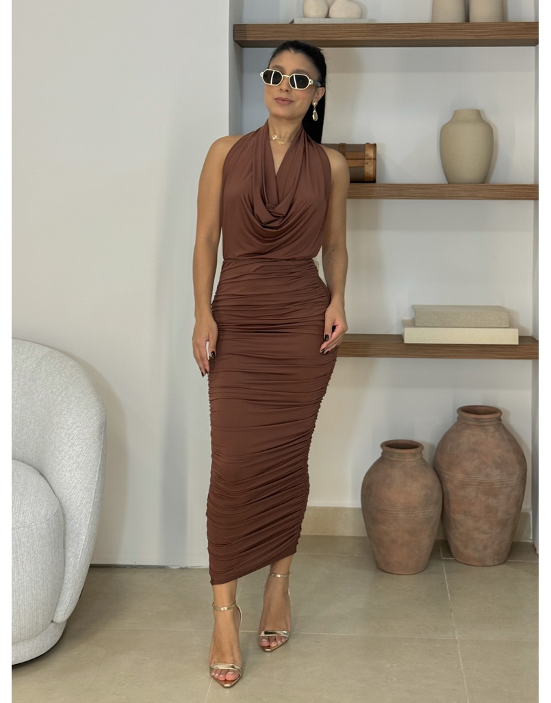 Vestido Suplex Frente Única Café 
