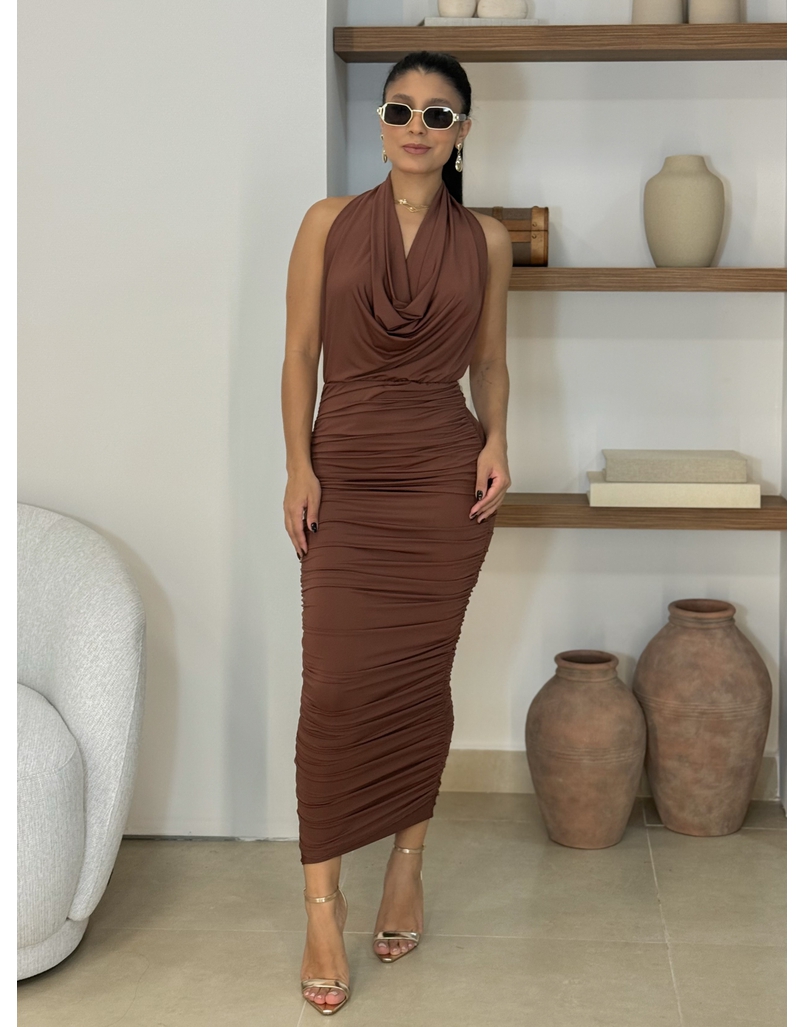 Vestido Suplex Frente Única Café 