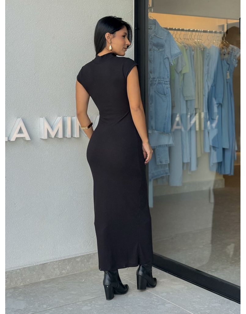 Vestido Canelado Holanda Preto