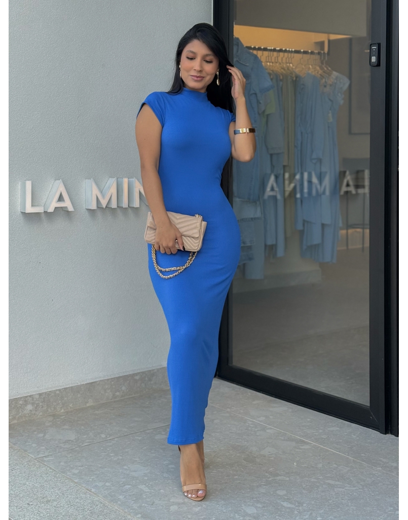 Vestido Canelado Holanda Azul