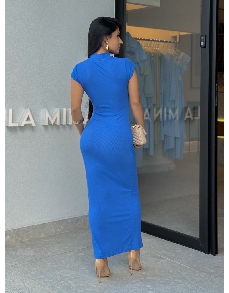 Vestido Canelado Holanda Azul