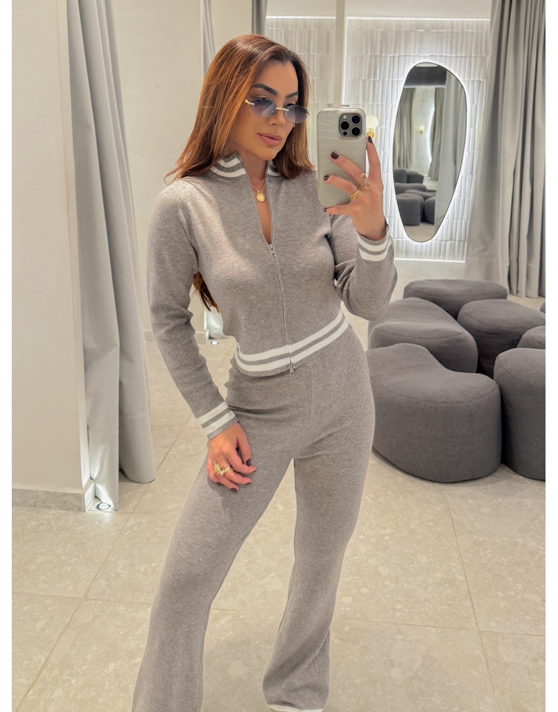 Conjunto Tricot Listra Inês Cinza