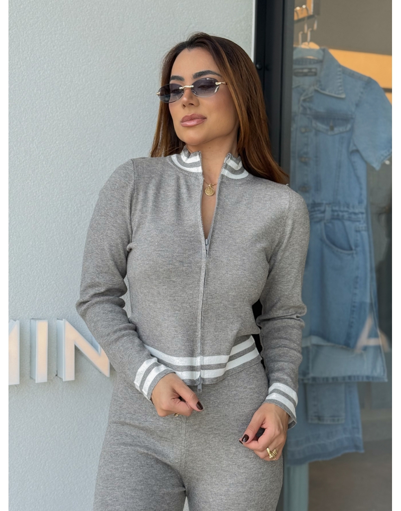 Conjunto Tricot Listra Inês Cinza