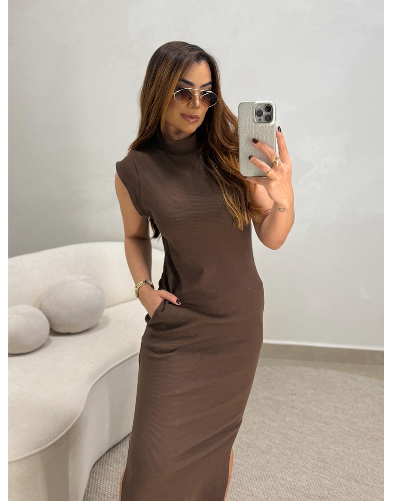 Vestido Canelado Muscle Tee Café 