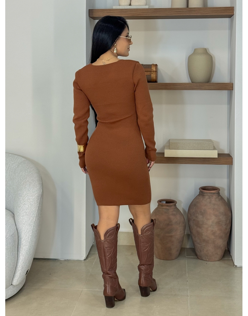 Vestido Tricot Manga Longa Rute Marrom