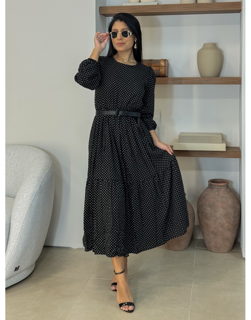 Vestido Longo Poá Preto