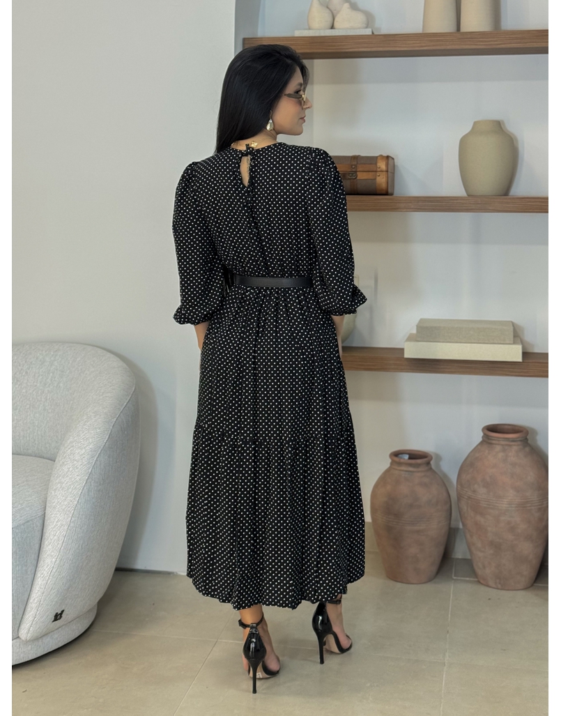 Vestido Longo Poá Preto