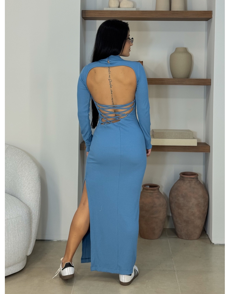 Vestido Canelado Livia Azul