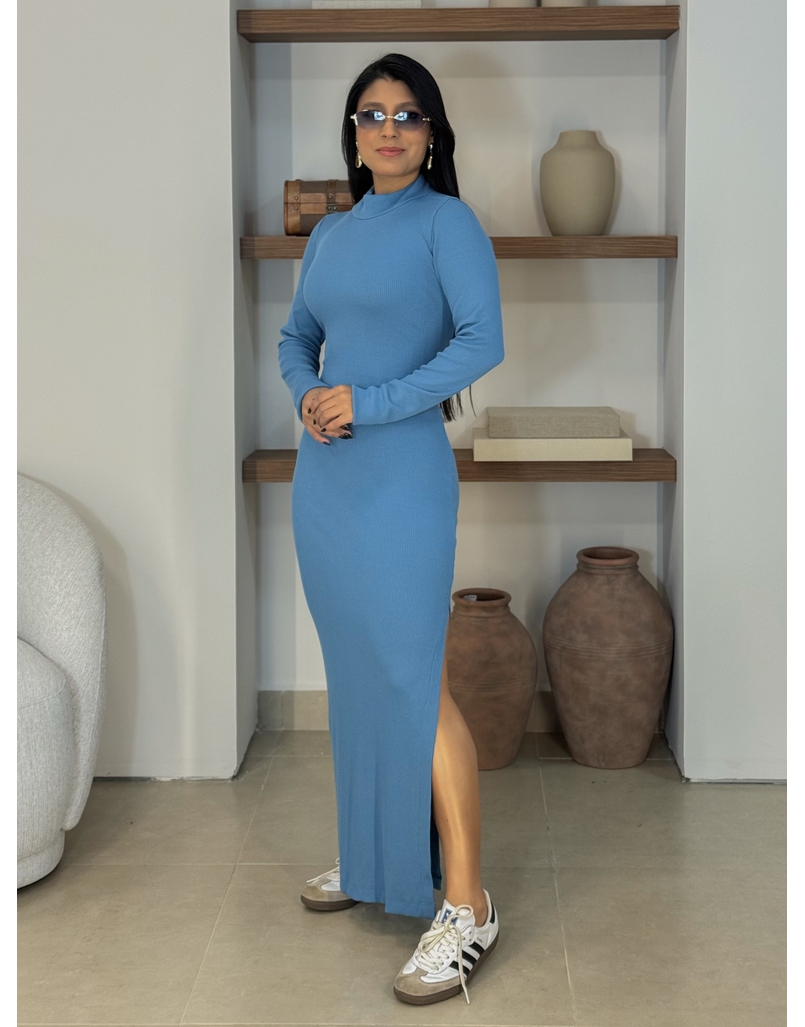 Vestido Canelado Livia Azul