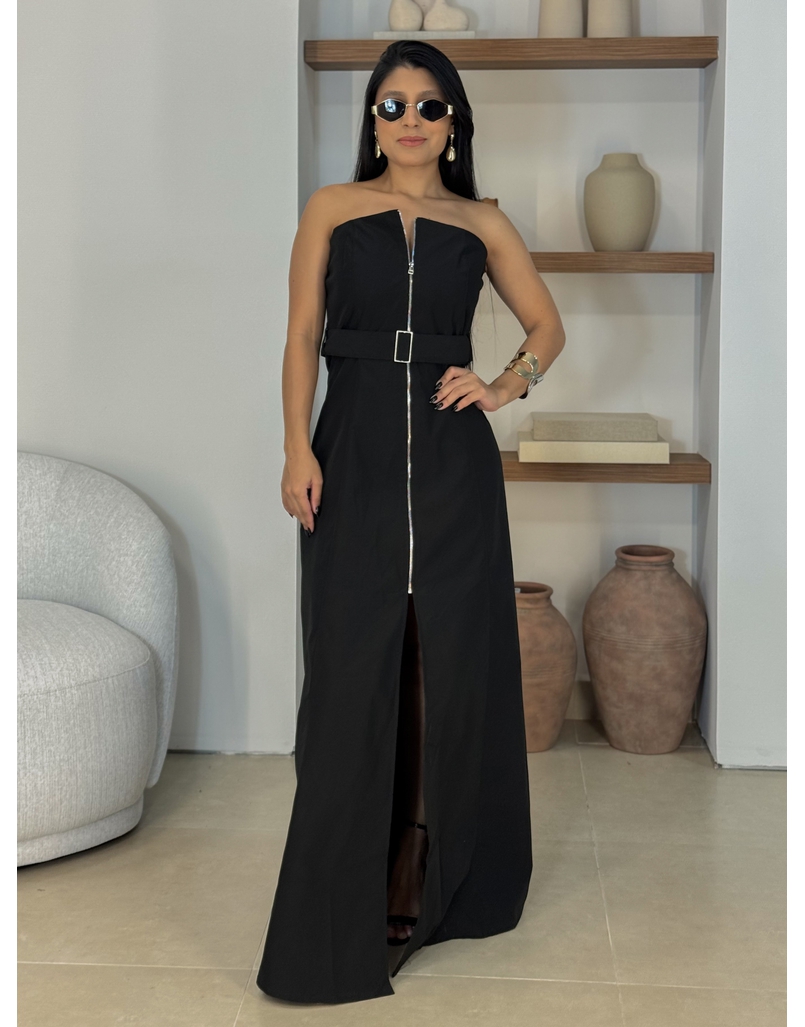 Vestido Sarjado Zíper Preto