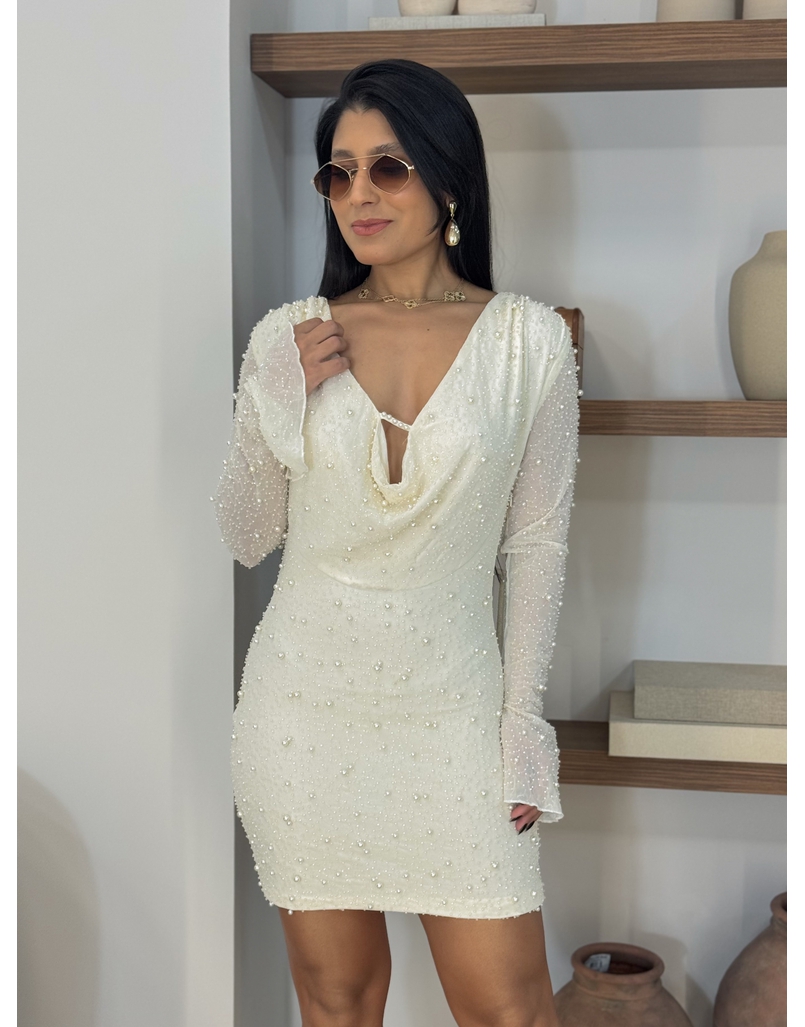 Vestido Tule Pérola Off