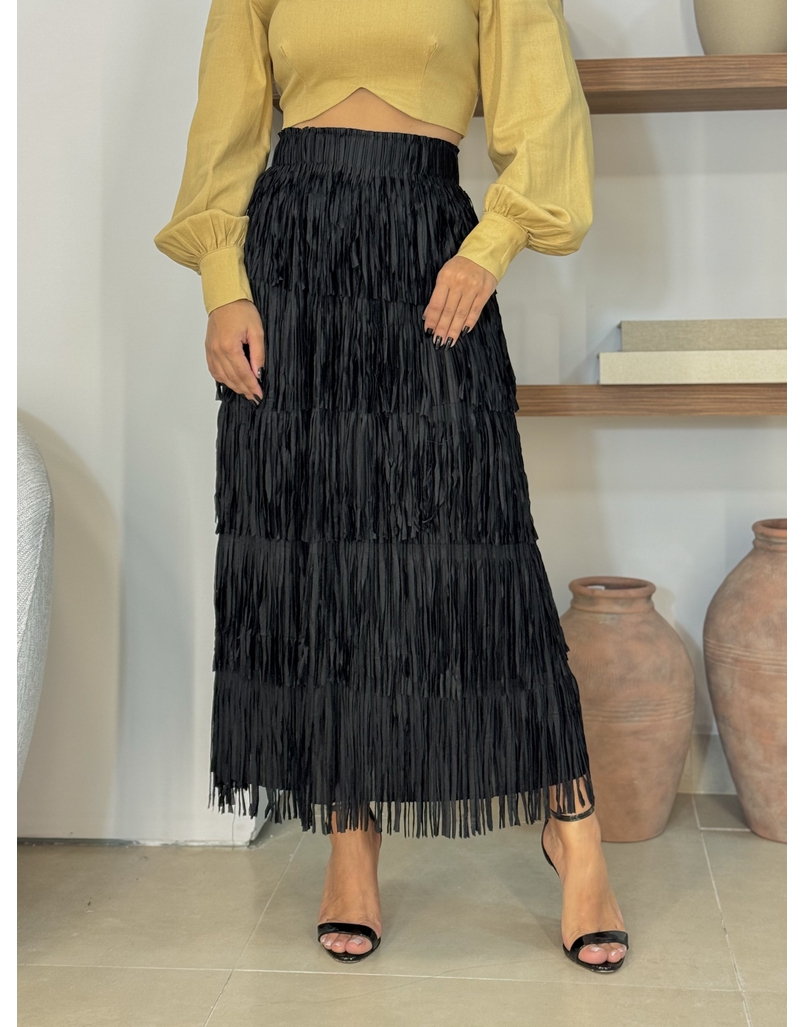 Saia Midi Franja Preta 