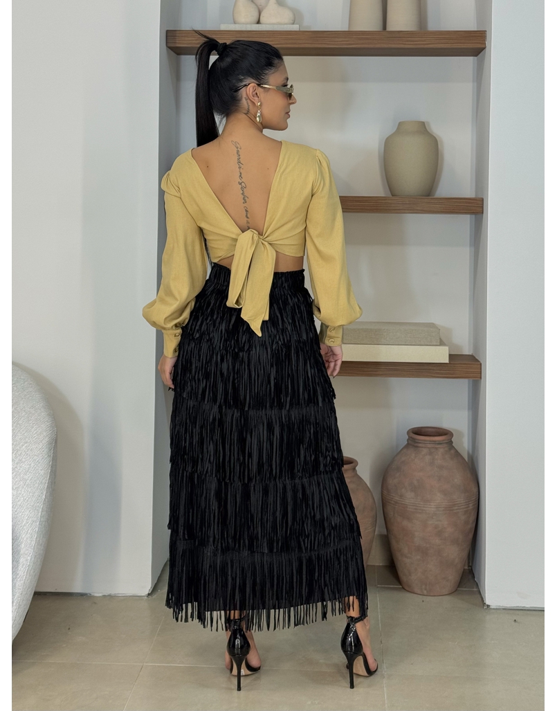 Saia Midi Franja Preta 