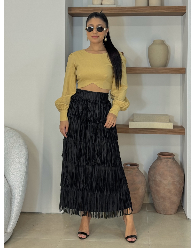 Saia Midi Franja Preta 