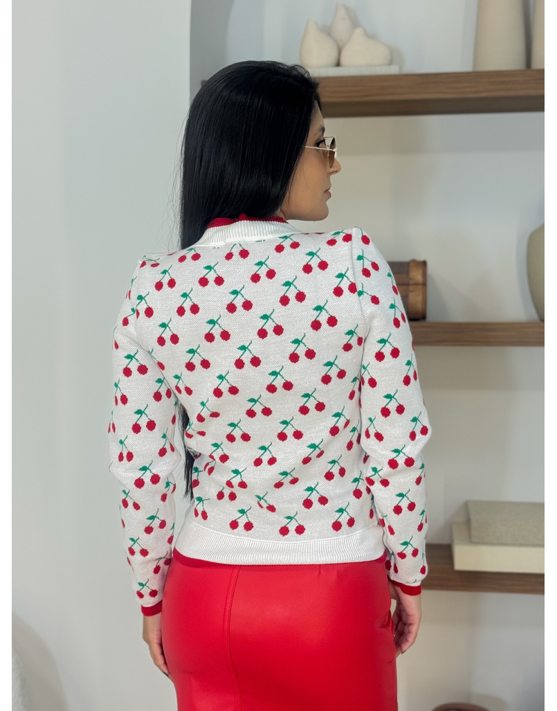 Blusa Tricot Cereja Branca