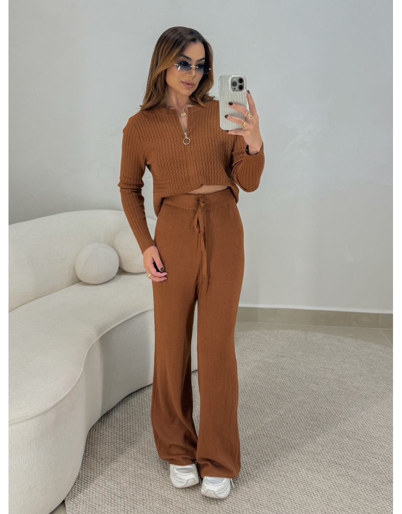 Conjunto Tricot Zíper Germana Telha