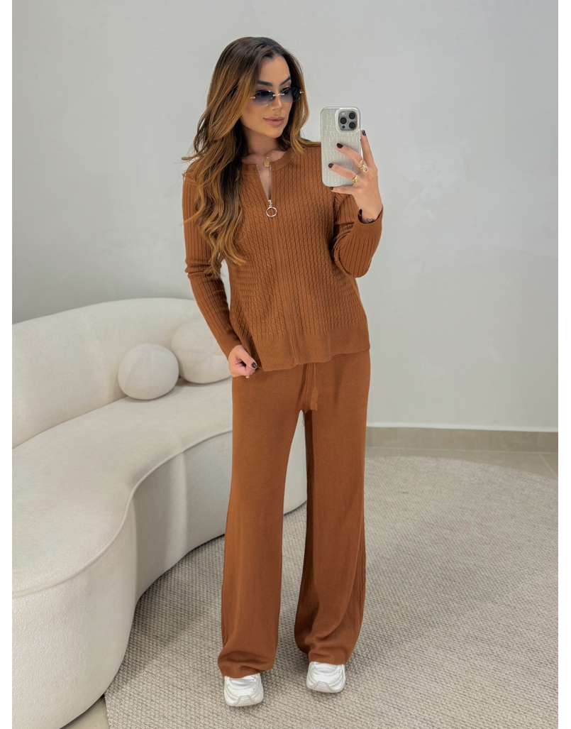 Conjunto Tricot Zíper Germana Telha