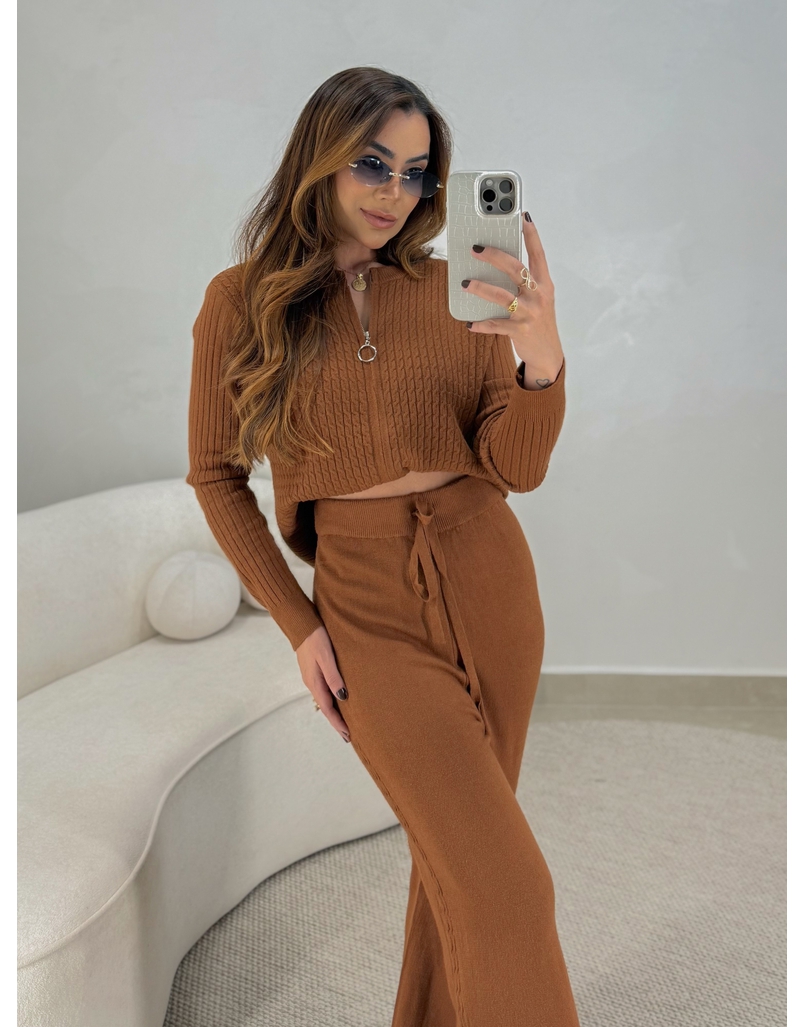 Conjunto Tricot Zíper Germana Telha
