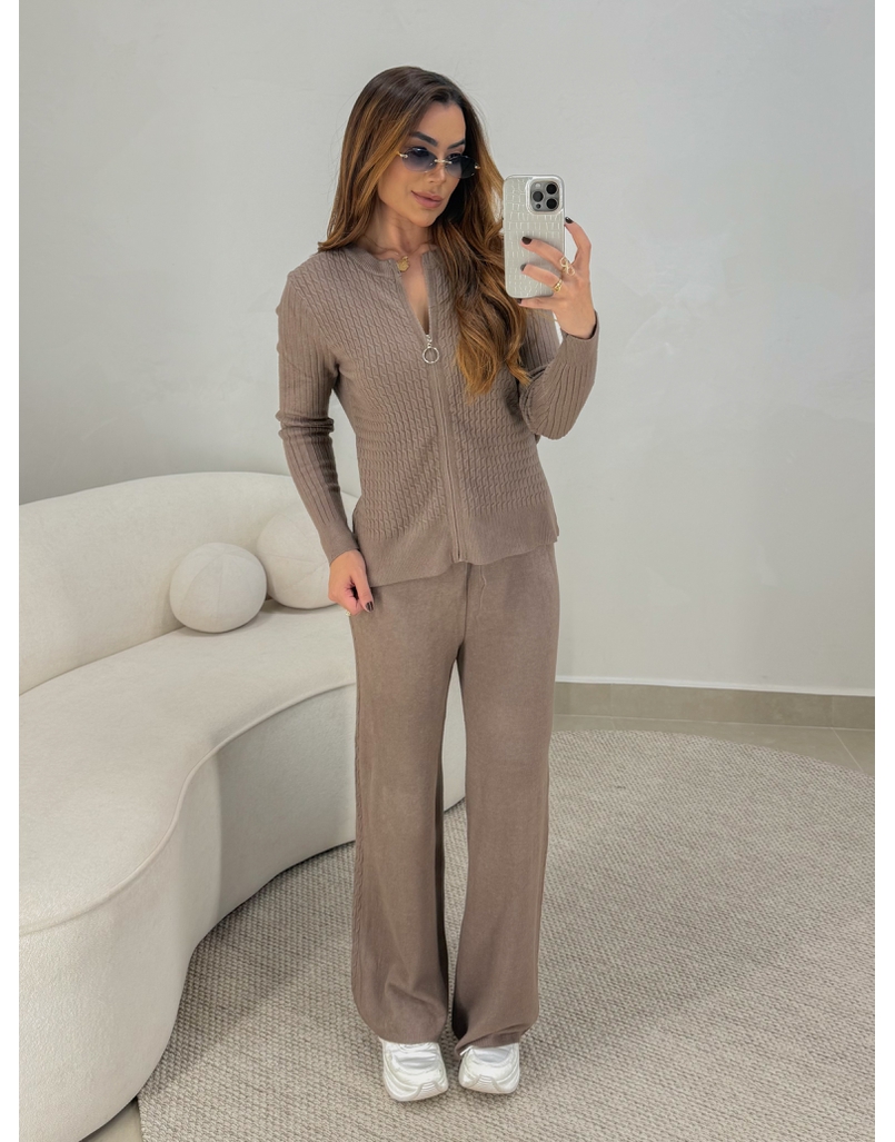 Conjunto Tricot Zíper Germana Marrom