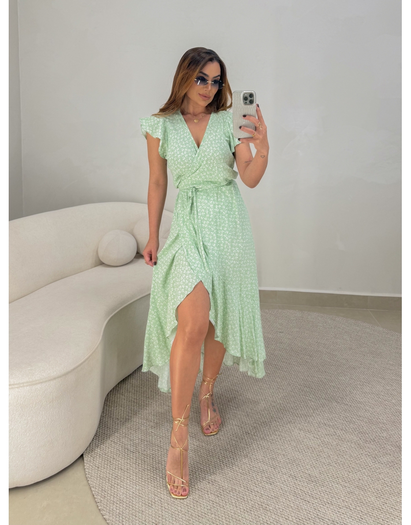 Vestido Envelope Estampado Verde