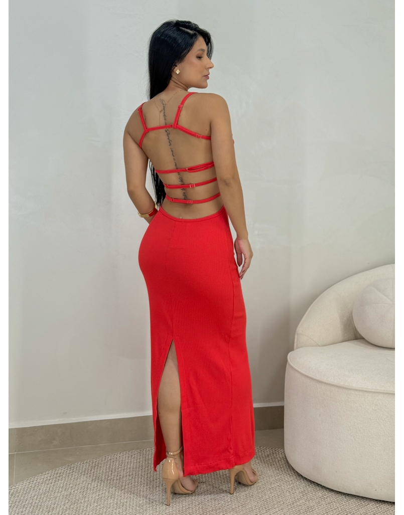 Vestido Canelado Karen Vermelho