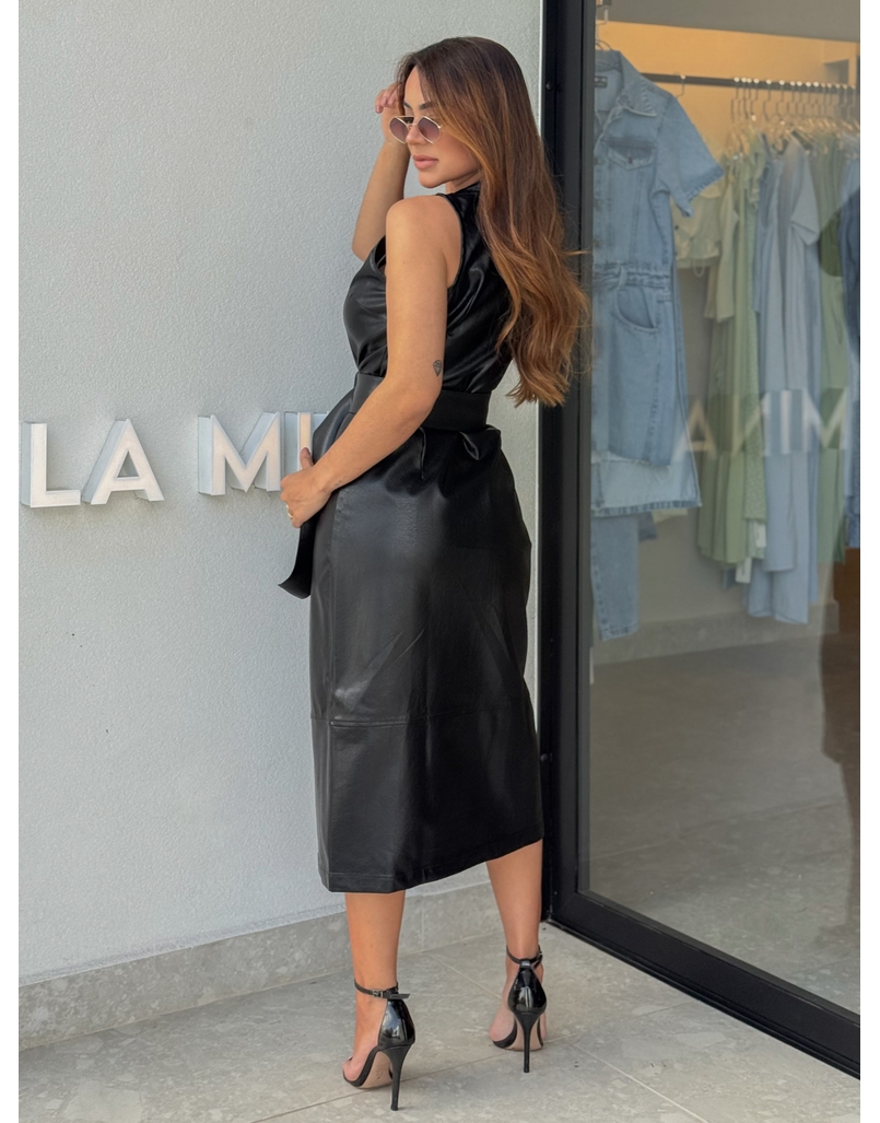 Vestido Couro Fake Zaya Preto 