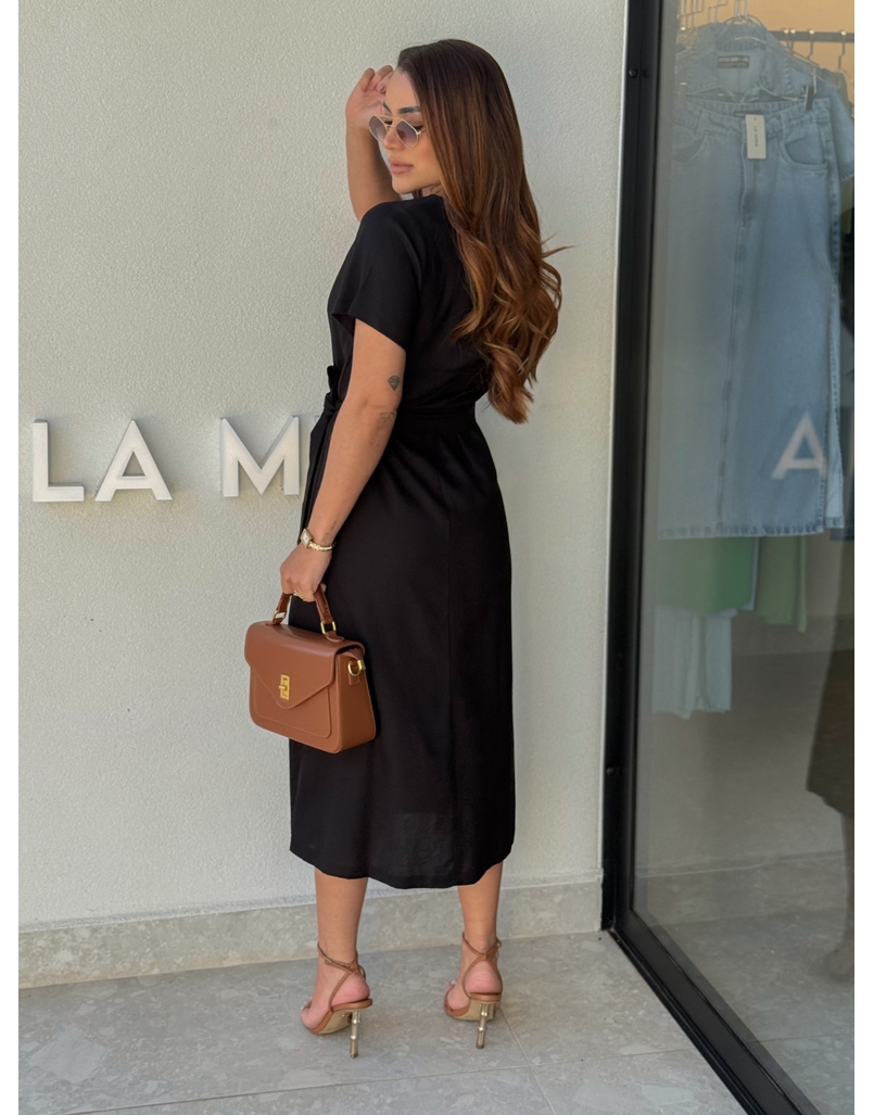 Vestido Linho Manguinha Amara Preto 
