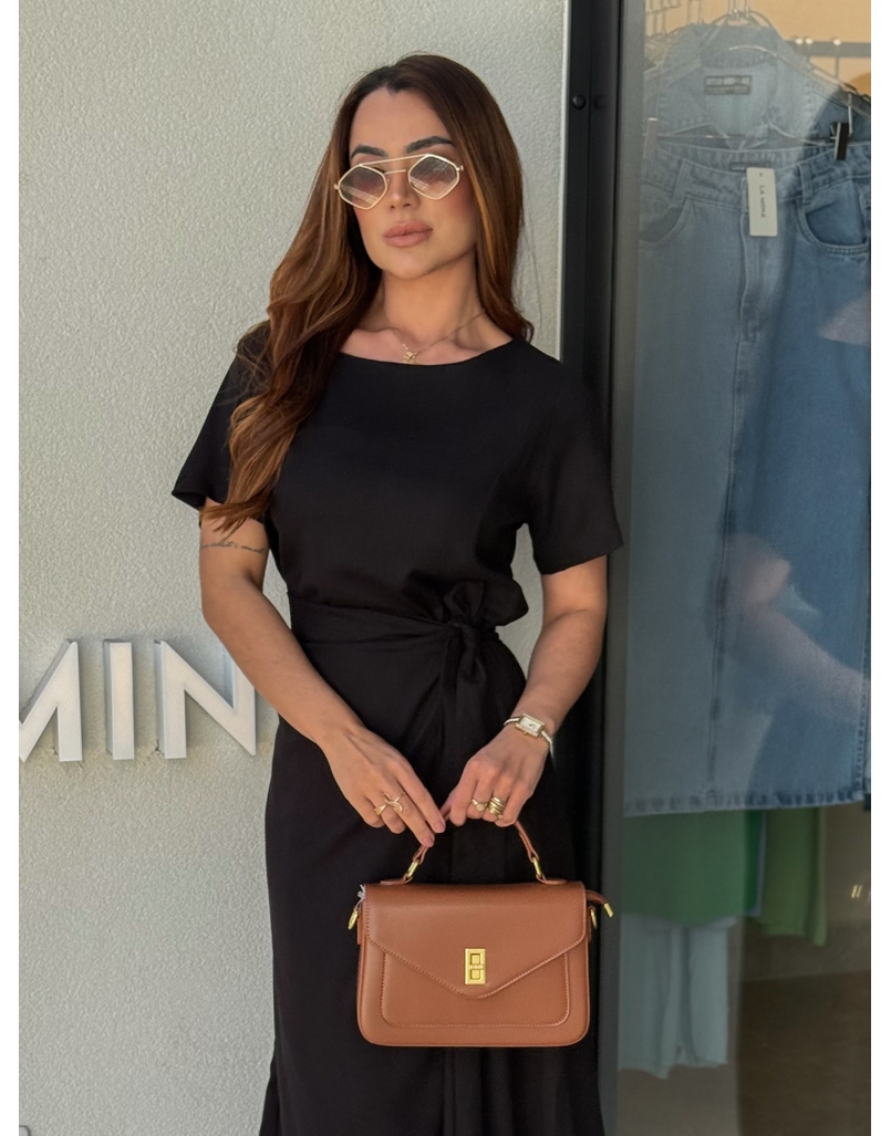 Vestido Linho Manguinha Amara Preto 