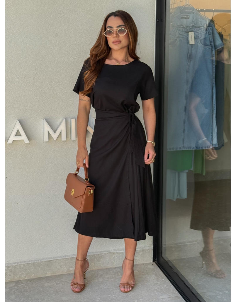 Vestido Linho Manguinha Amara Preto 