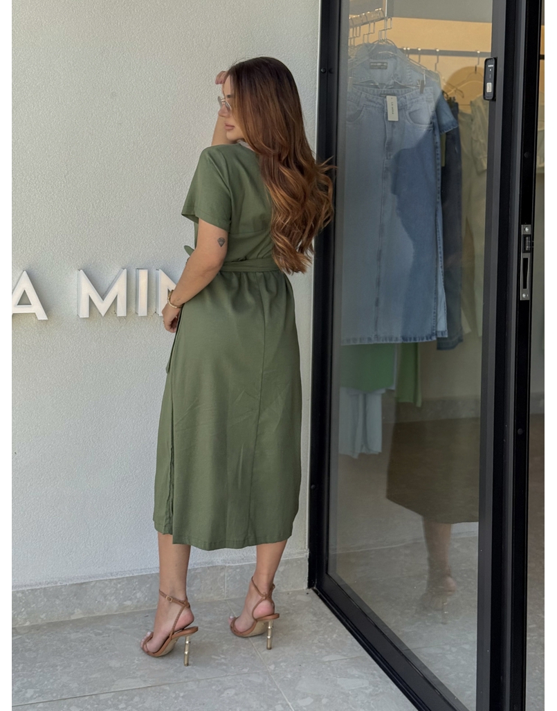 Vestido Linho Manguinha Amara Militar 