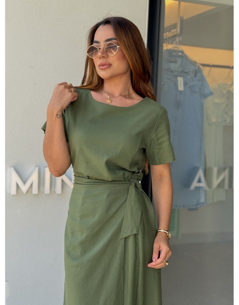 Vestido Linho Manguinha Amara Militar 