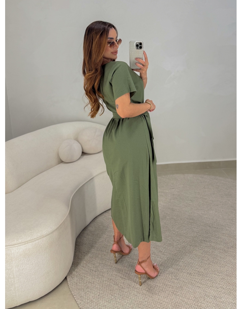 Vestido Linho Manguinha Amara Militar 