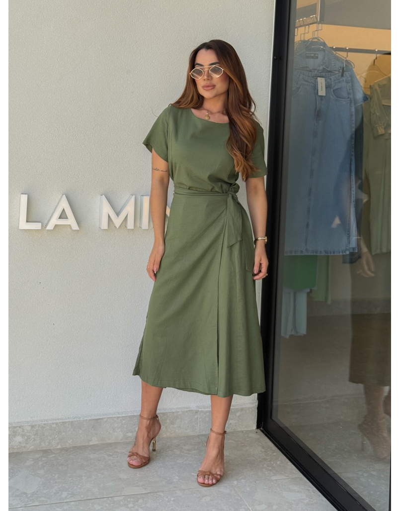 Vestido Linho Manguinha Amara Militar 
