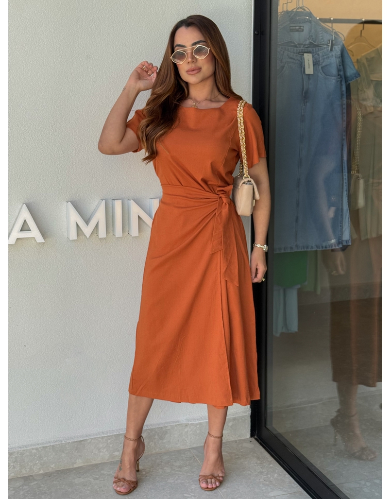 Vestido Linho Manguinha Amara Telha