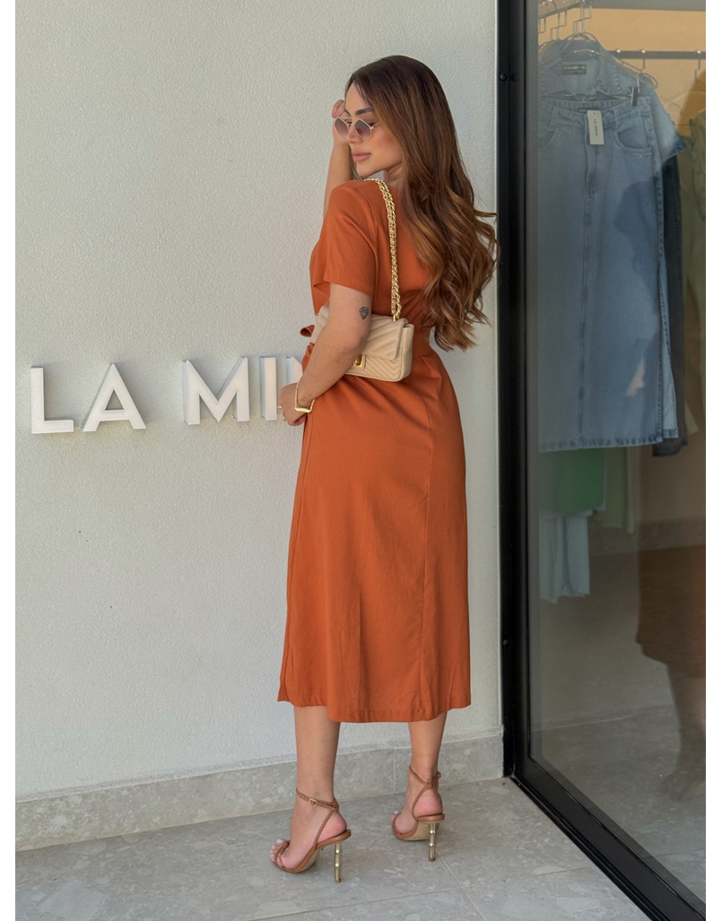 Vestido Linho Manguinha Amara Telha