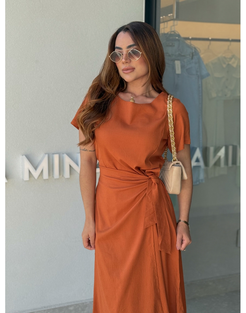 Vestido Linho Manguinha Amara Telha