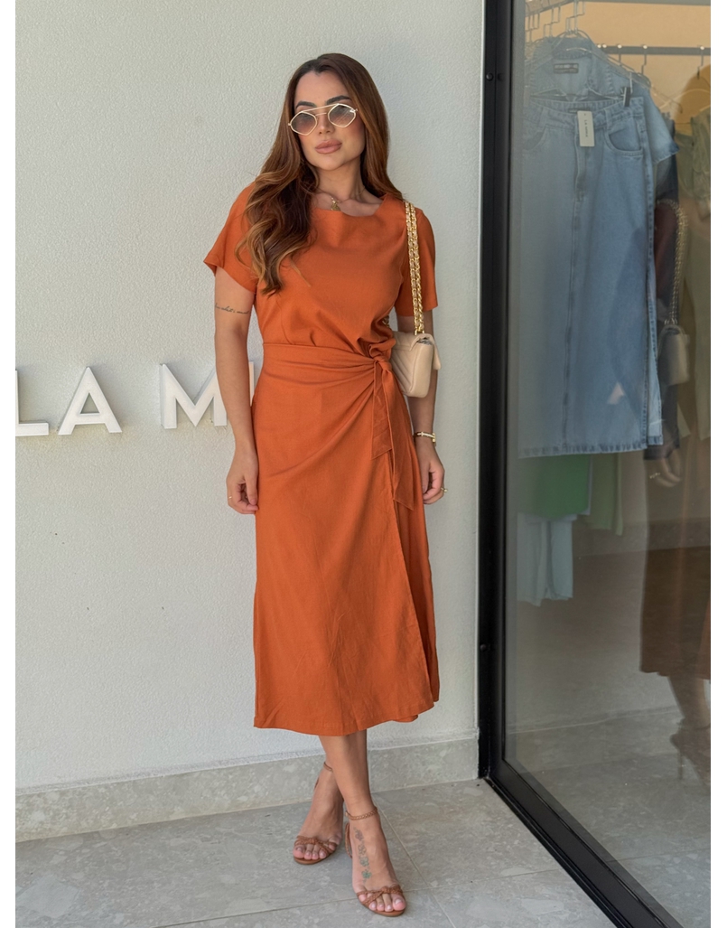 Vestido Linho Manguinha Amara Telha