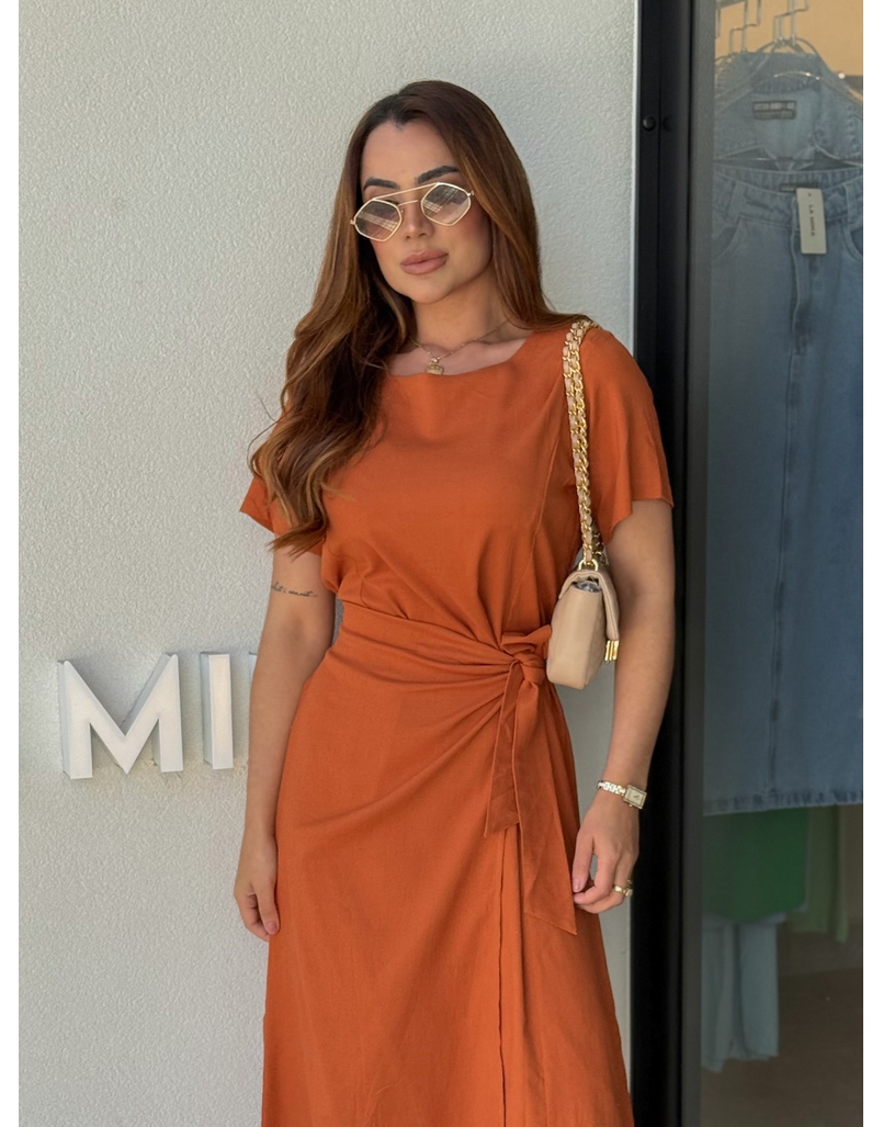 Vestido Linho Manguinha Amara Telha