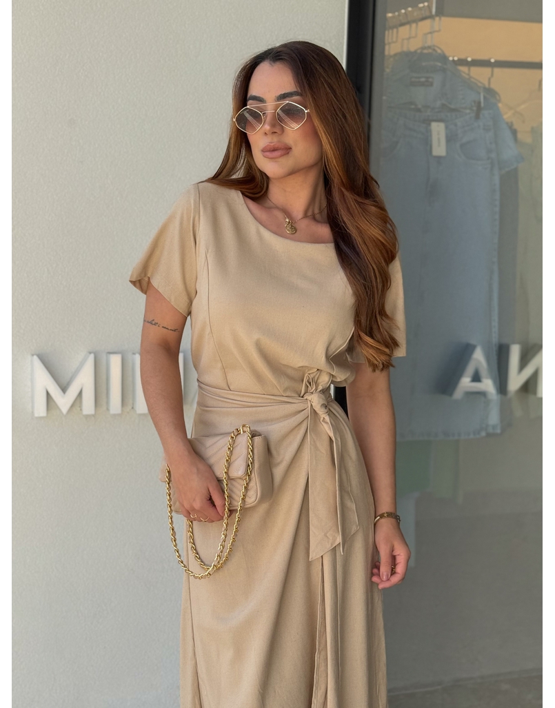 Vestido Linho Manguinha Amara Areia