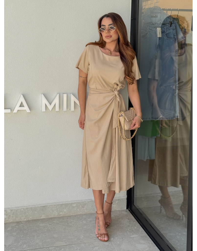 Vestido Linho Manguinha Amara Areia