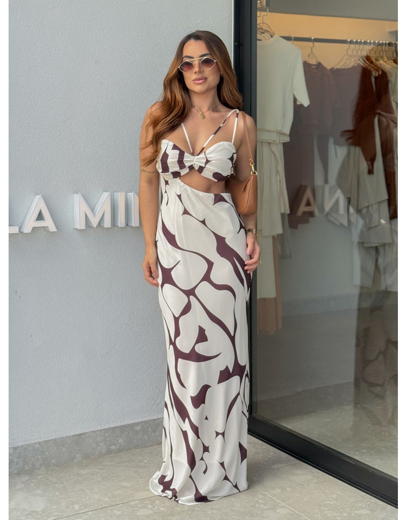 Vestido Midi Estampado Briana Café