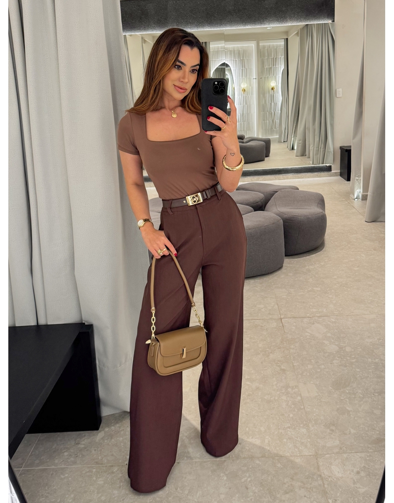 Calça Pantalona Beatriz Café