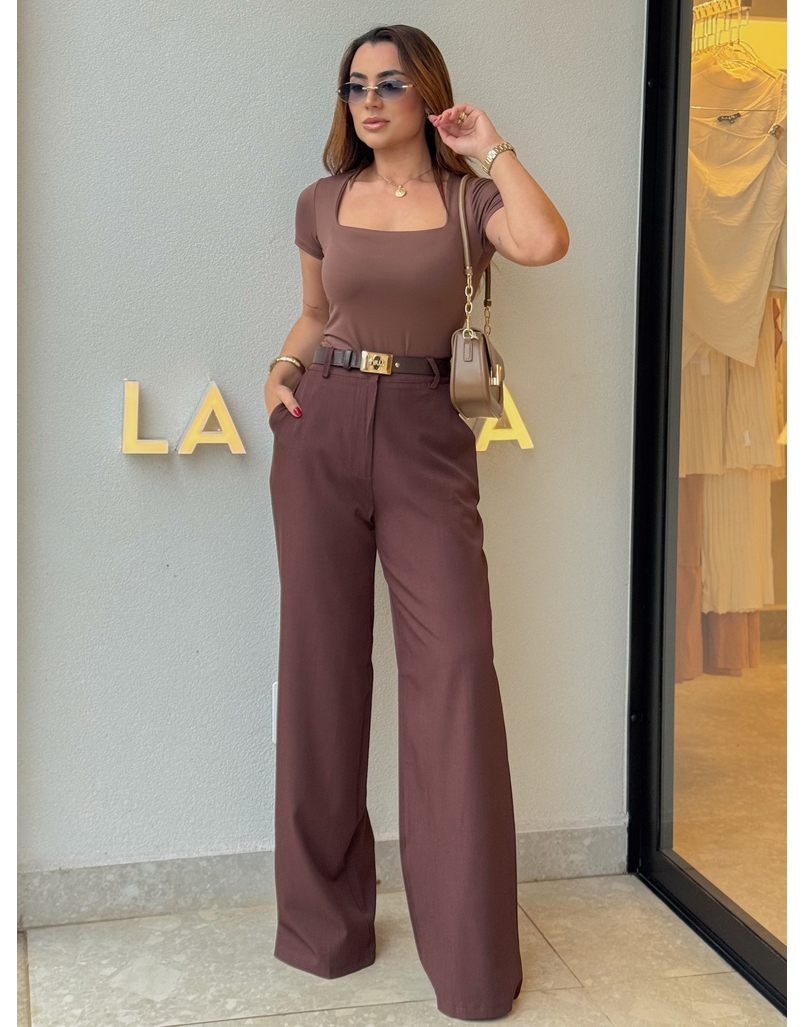 Calça Pantalona Beatriz Café