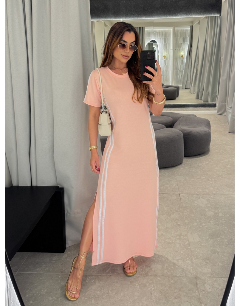 Vestido Manguinha Listra Rosa