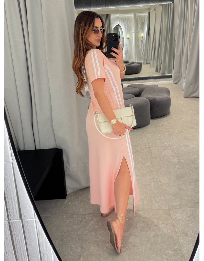 Vestido Manguinha Listra Rosa